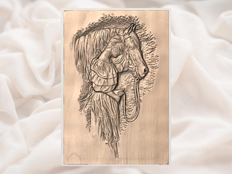 Girl With Horse STL Relief view 2