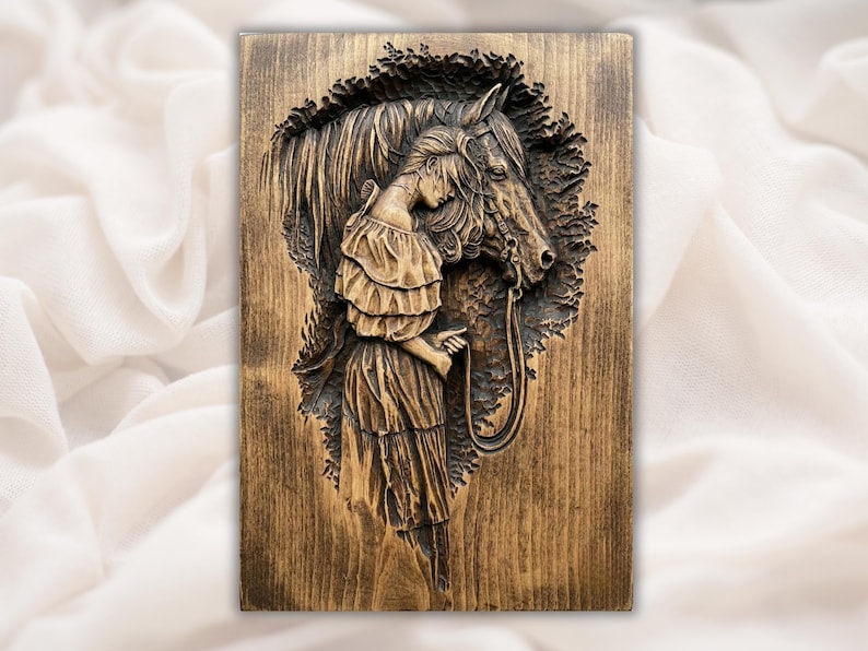 Girl With Horse STL Relief bas-relief STL design
