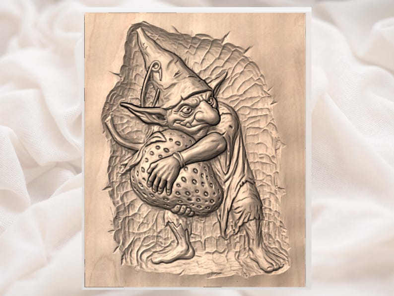 Goblin with Mushroom 3D Relief STL view 2