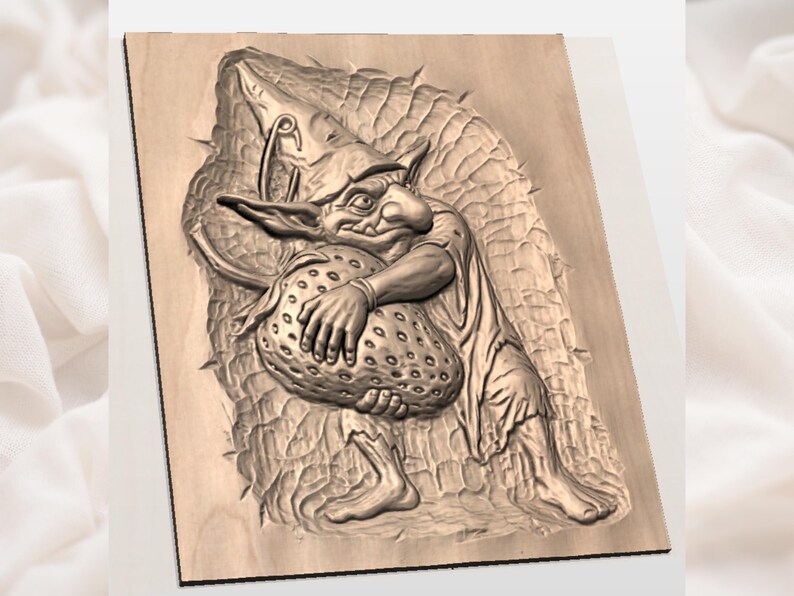 Goblin with Mushroom 3D Relief STL view 3
