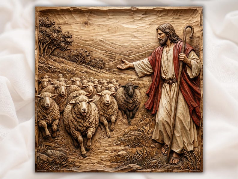 Good Shepherd Jesus 3D Relief STL bas-relief STL design