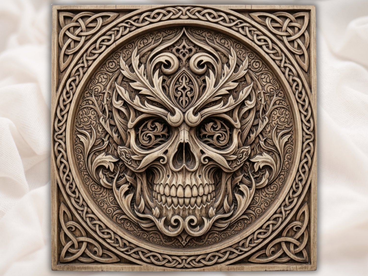 Gothic Foliate Skull Celtic Knotwork CNC Relief STL view 3