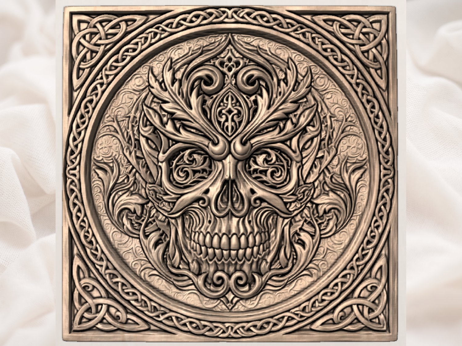 Gothic Foliate Skull Celtic Knotwork CNC Relief STL view 4