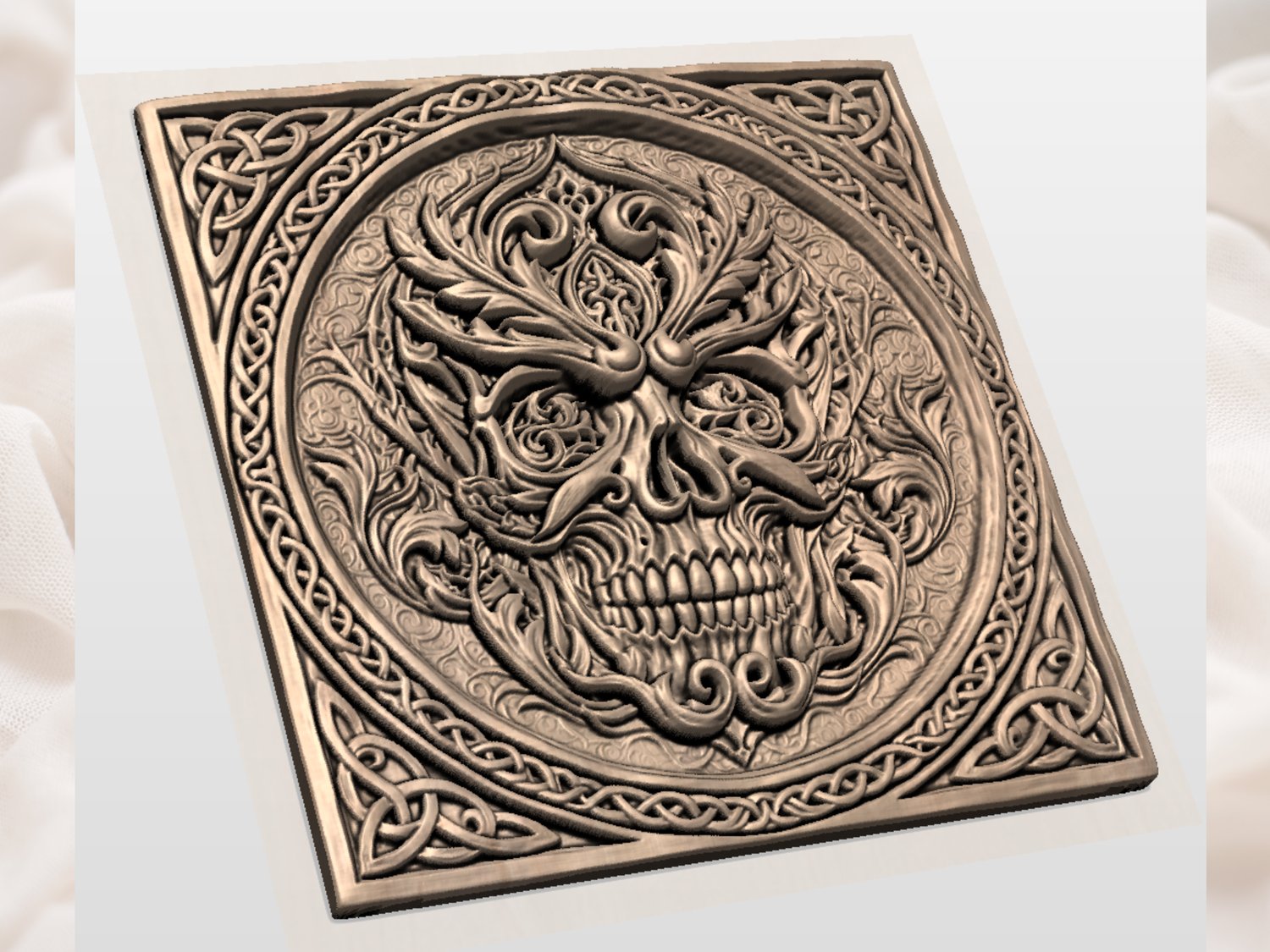 Gothic Foliate Skull Celtic Knotwork CNC Relief STL view 5