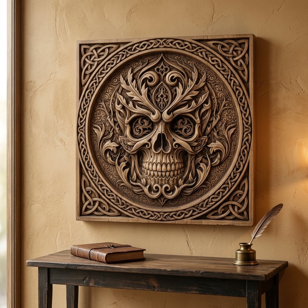 Gothic Foliate Skull Celtic Knotwork CNC Relief STL view 6