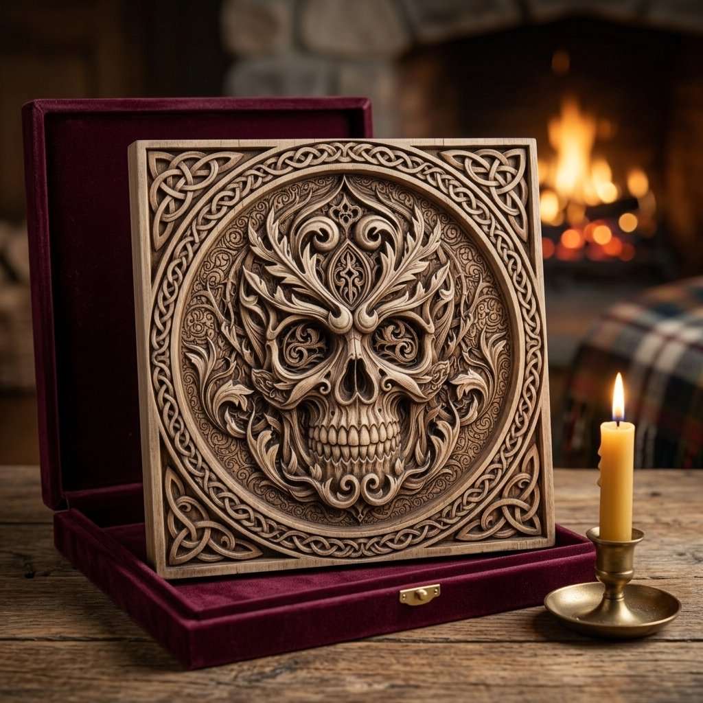 Gothic Foliate Skull Celtic Knotwork CNC Relief STL view 9