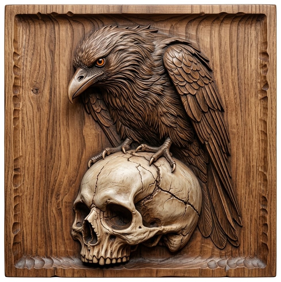 Gothic Raven Skull Guardian CNC Relief STL bas-relief STL design