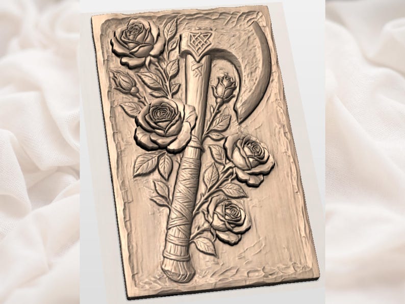Gothic Rose Axe STL view 2