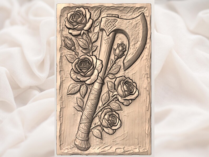 Gothic Rose Axe STL view 3