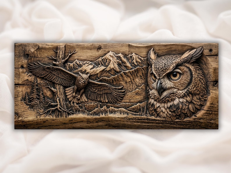 Flying Owl Moonlit Mountain Bas Relief STL bas-relief STL