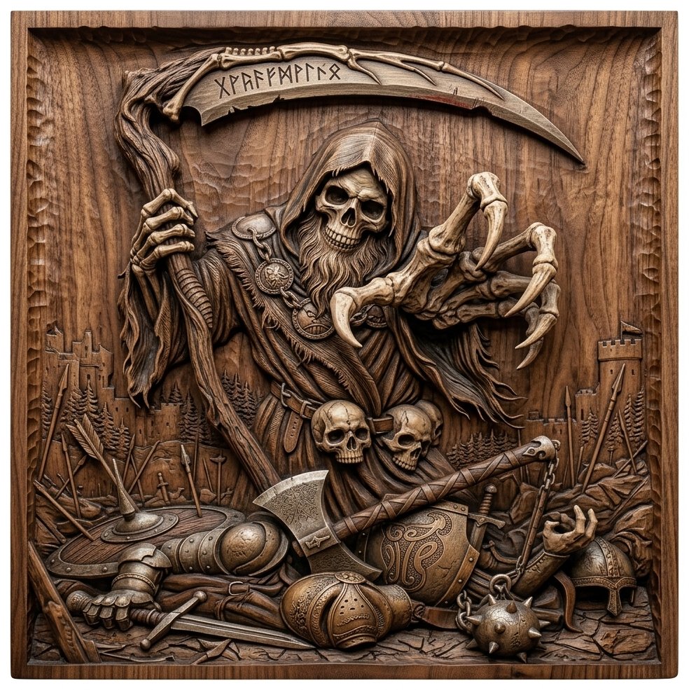 Grim Reaper Dark Warrior Battle Scene CNC Relief STL bas-relief STL design