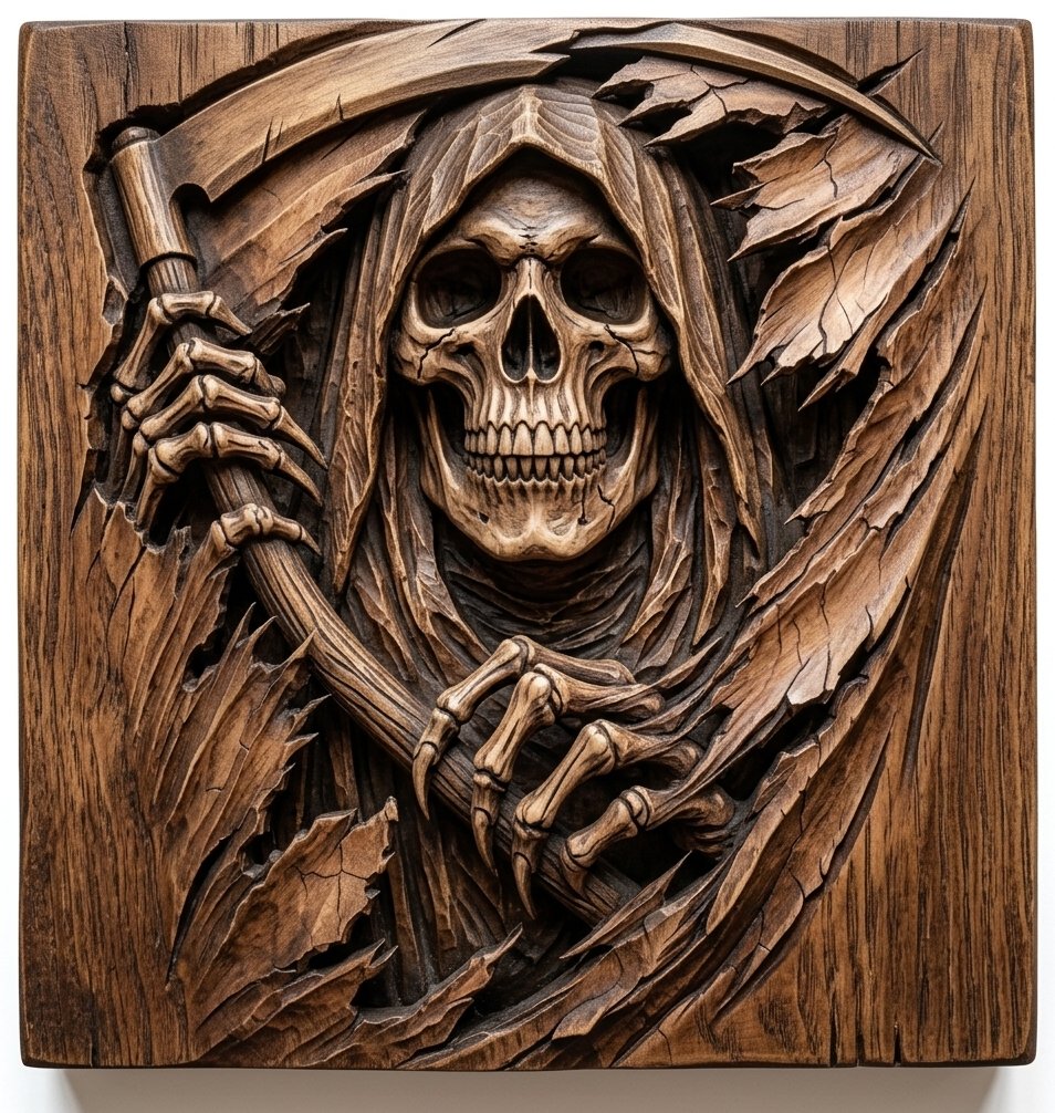 Grim Reaper Death Scythe Gothic Wood Art CNC Relief STL bas-relief STL design