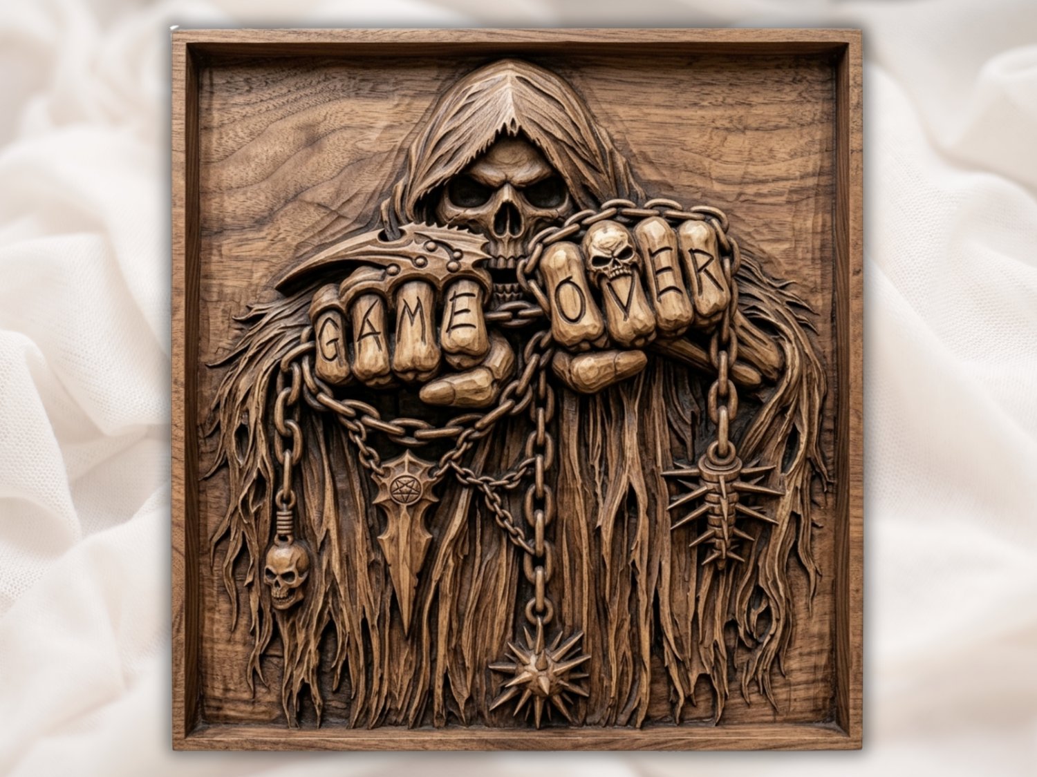 Grim Reaper Game Over Skull Knuckles CNC Relief STL bas-relief STL design