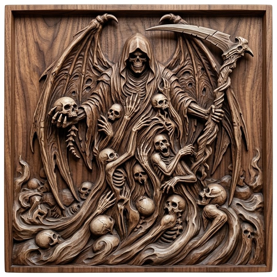 Grim Reaper Souls Harvesting Gothic Panel CNC Relief STL bas-relief STL design