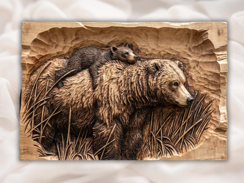 Grizzly Bear & Cub Relief STL bas-relief STL