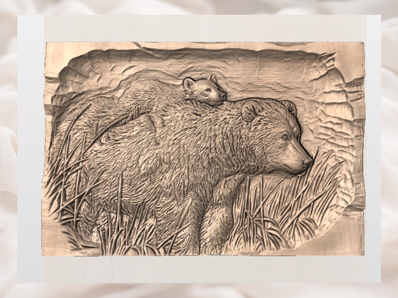 Grizzly Bear & Cub Relief STL view 2
