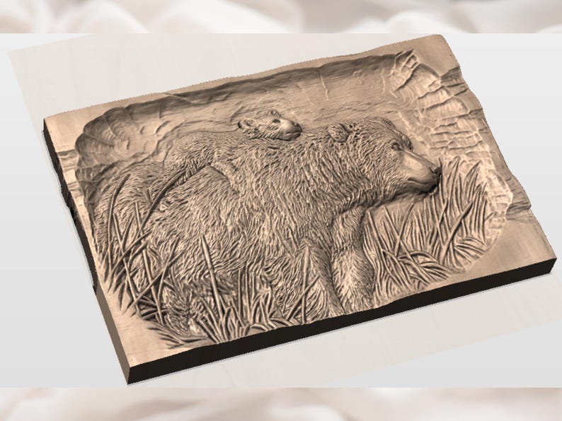 Grizzly Bear & Cub Relief STL view 3