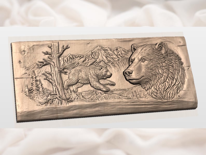 Grizzly Bear Bas Relief STL view 2