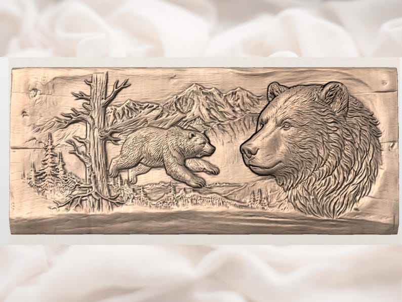 Grizzly Bear Bas Relief STL view 3