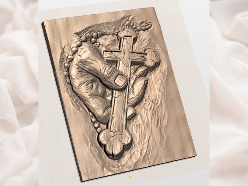 Hand Holding Cross 3D Relief STL File view 2