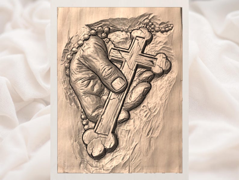 Hand Holding Cross 3D Relief STL File view 3