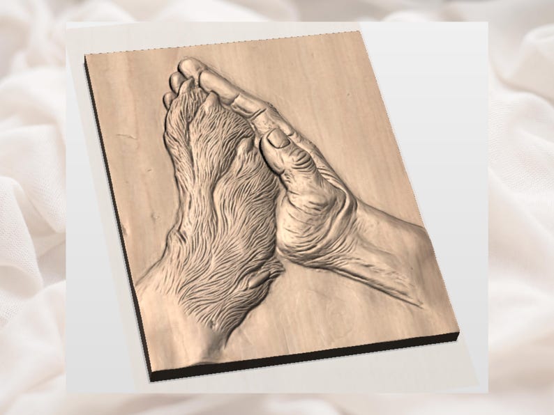 Hand Holding Dog Paw 3D Relief STL view 3