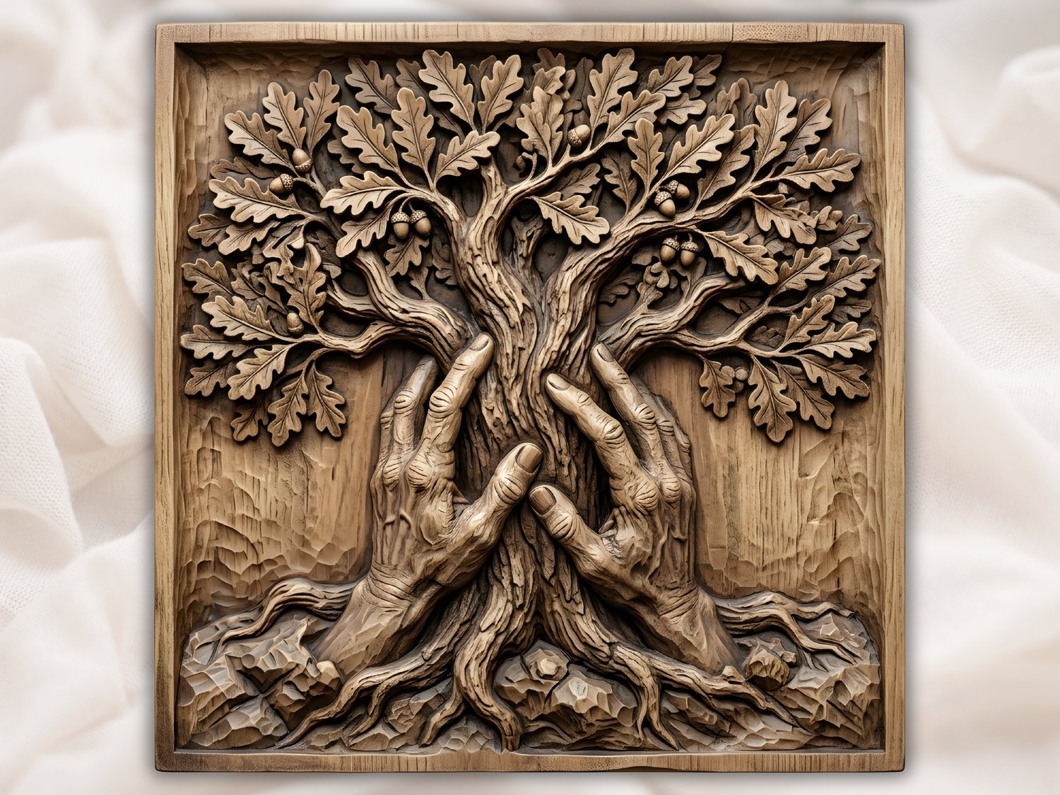 Hand of Nature Oak Tree Wall Panel bas-relief STL design