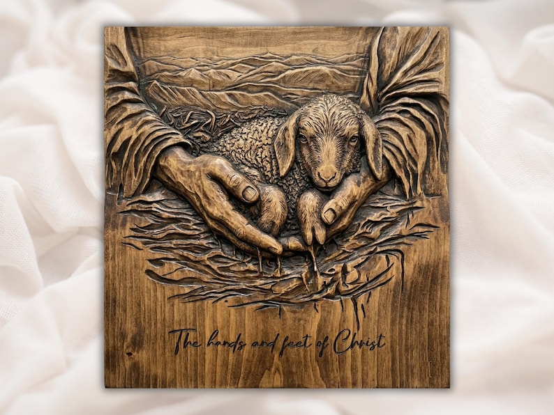 Hands of Christ With Lamb 3D Relief STL bas-relief STL design