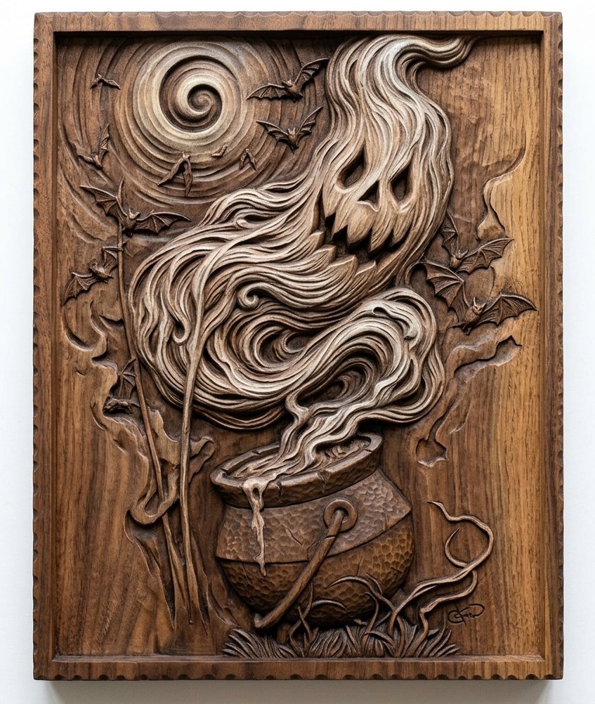 Haunted Ghost Cauldron Spooky Halloween CNC Relief STL bas-relief STL design
