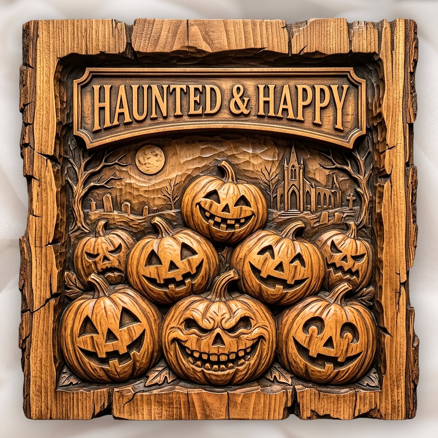 Haunted Halloween Pumpkins Happy Sign CNC Relief STL