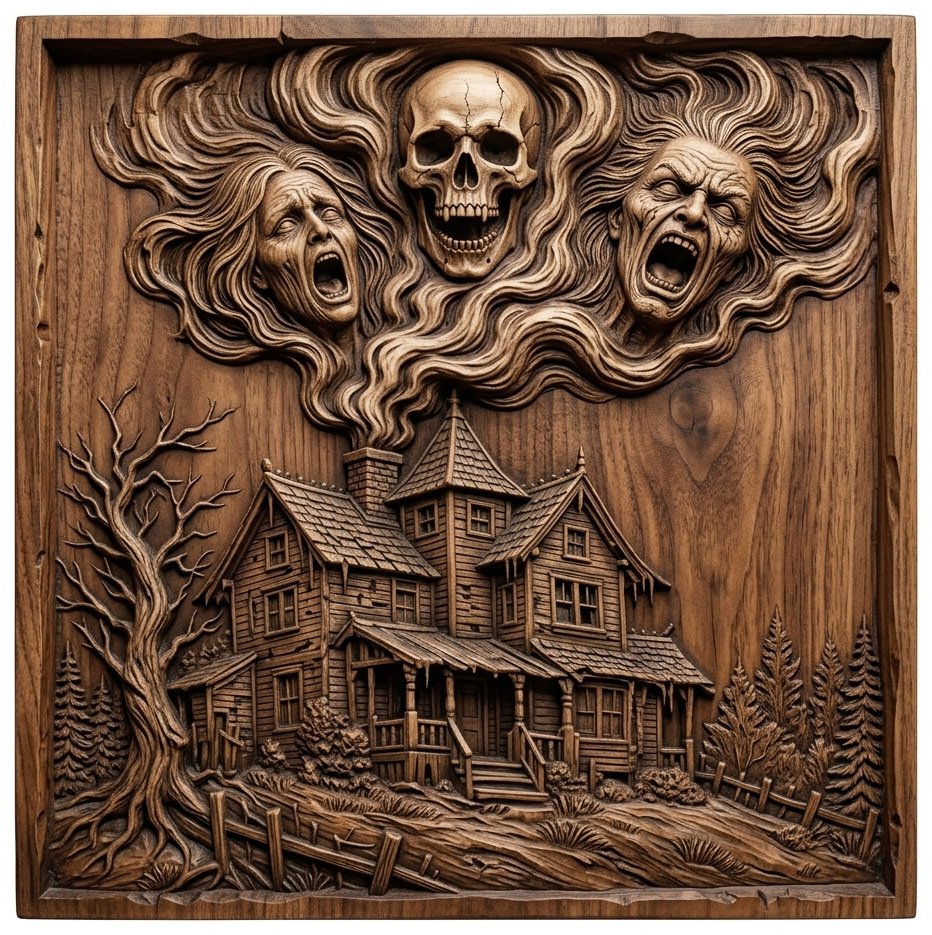 Haunted House Screaming Ghouls Horror CNC Relief STL bas-relief STL design