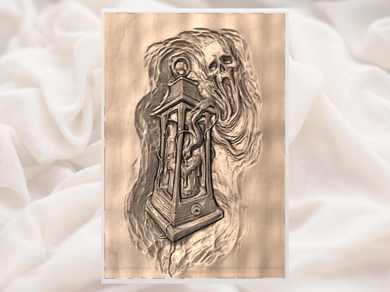 Haunted Lantern Skull Ghost 3D Relief STL File view 3