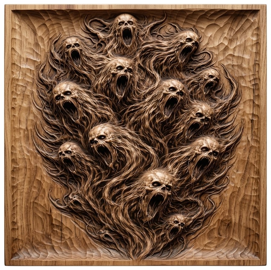 Haunted Souls Tormented Spirits Wall Art CNC Relief STL bas-relief STL design