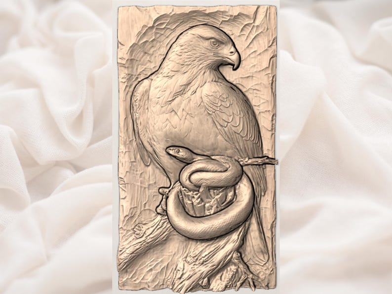 Hawk With Snake 3D Relief STL view 3