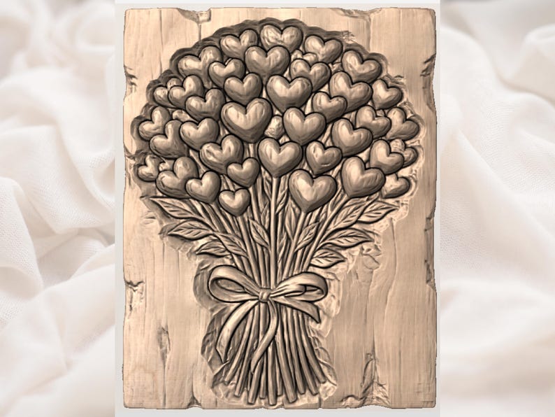 Heart Bouquet 3D Relief STL view 3