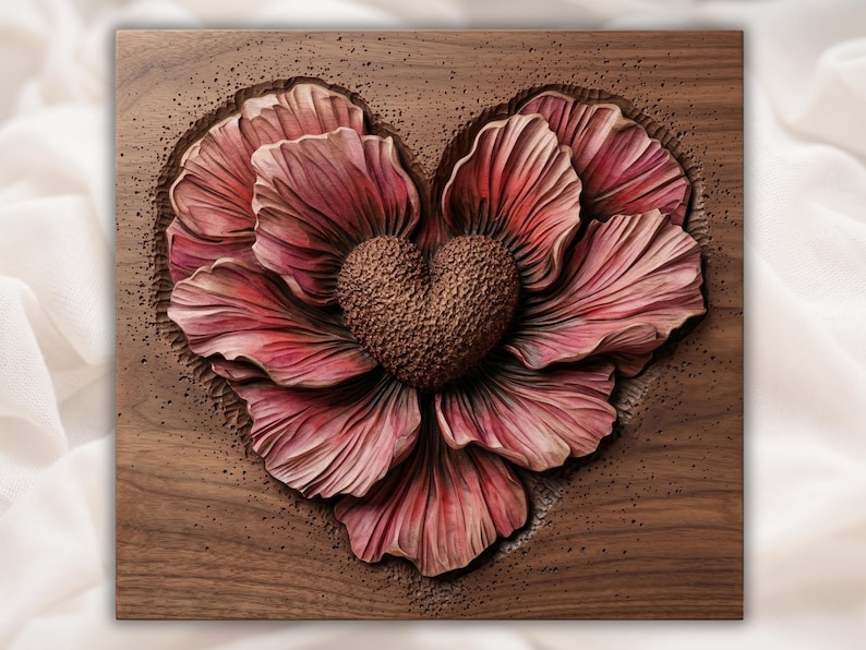 Heart Flower 3D Relief STL for CNC Router bas-relief STL design