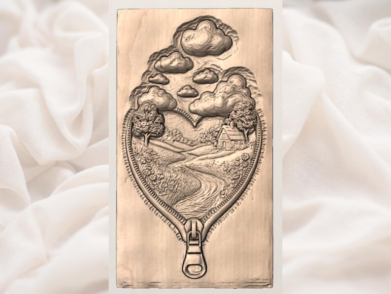 Heart Zipper Landscape 3D Relief STL view 3