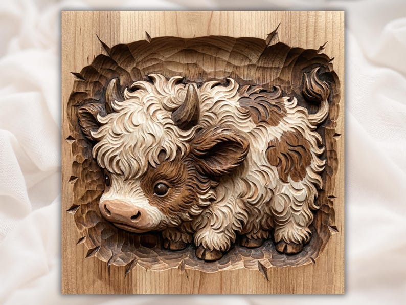 Highland Cow Calf STL bas-relief STL