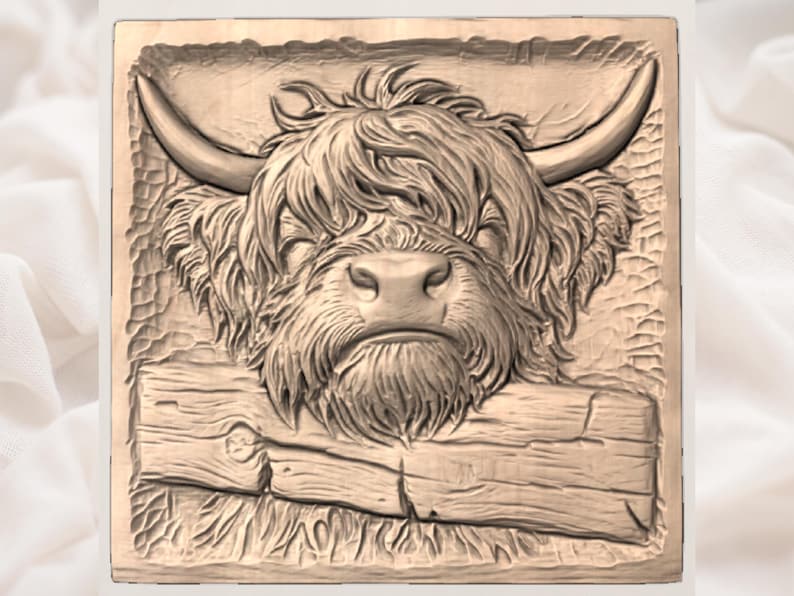 Scottish Highland Cow Bas Relief STL view 3
