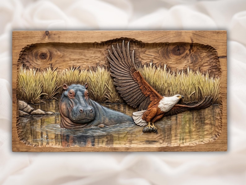 Hippo Eagle Pond STL bas-relief STL