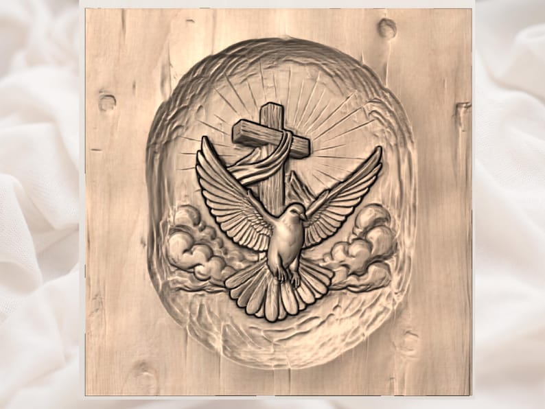 Holy Spirit Dove Cross 3D Relief STL view 2