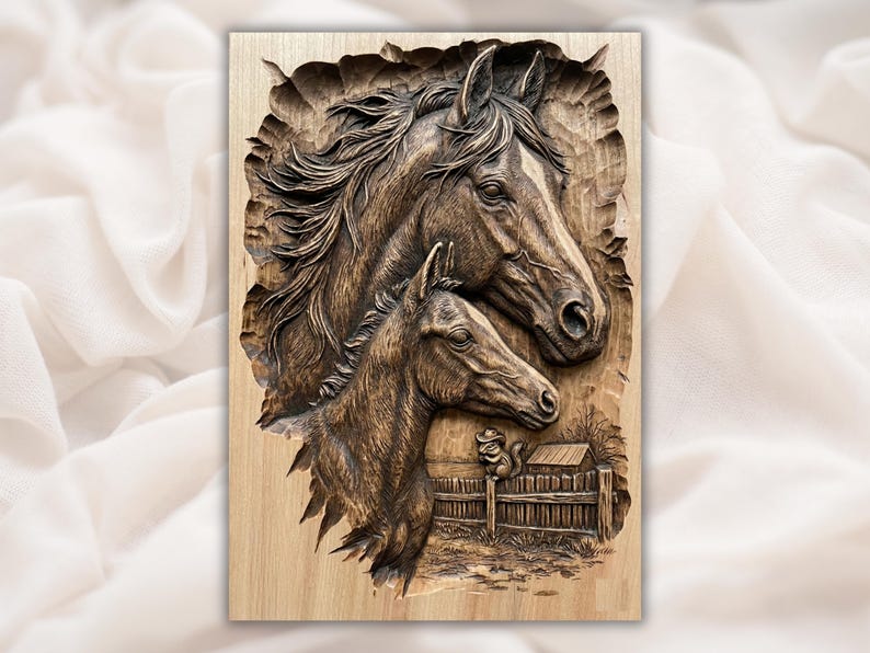 Horse & Foal Relief STL bas-relief STL