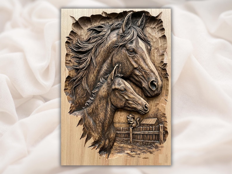 Horse & Foal Relief STL bas-relief STL design