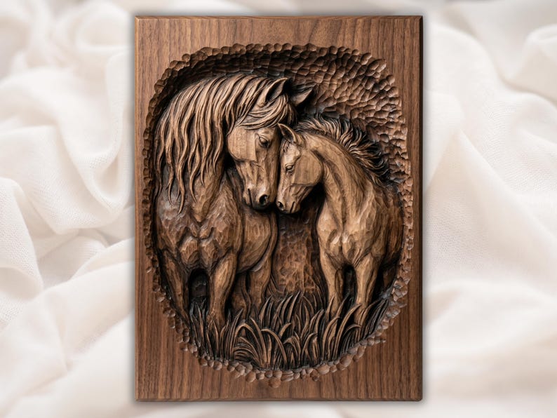 Horse Mare and Foal STL bas-relief STL