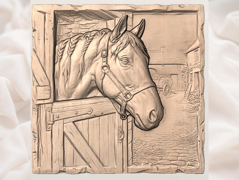 Horse Stable 3D Relief STL view 2