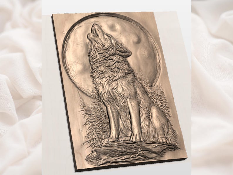 Howling Wolf Moon Dreamcatcher 3D Relief STL view 3