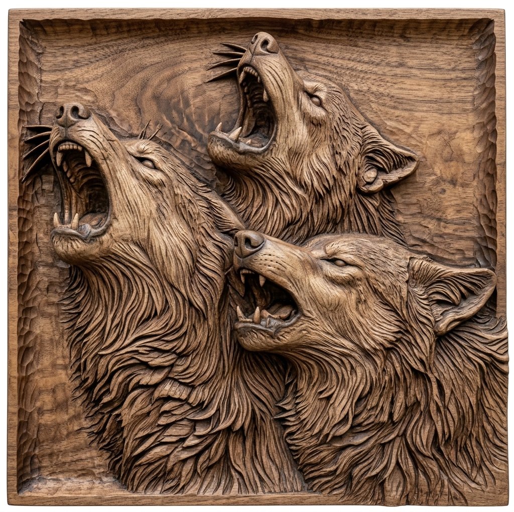 Howling Wolf Pack Wilderness Scene CNC Relief STL bas-relief STL design
