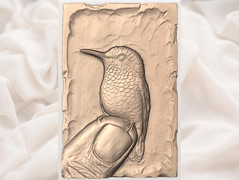 Hummingbird on Finger Relief STL view 3