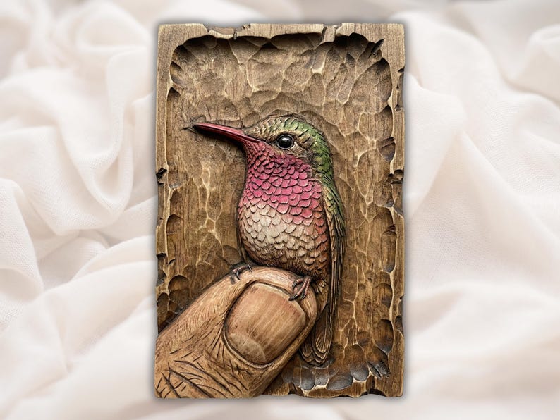 Hummingbird on Finger Relief STL bas-relief STL design