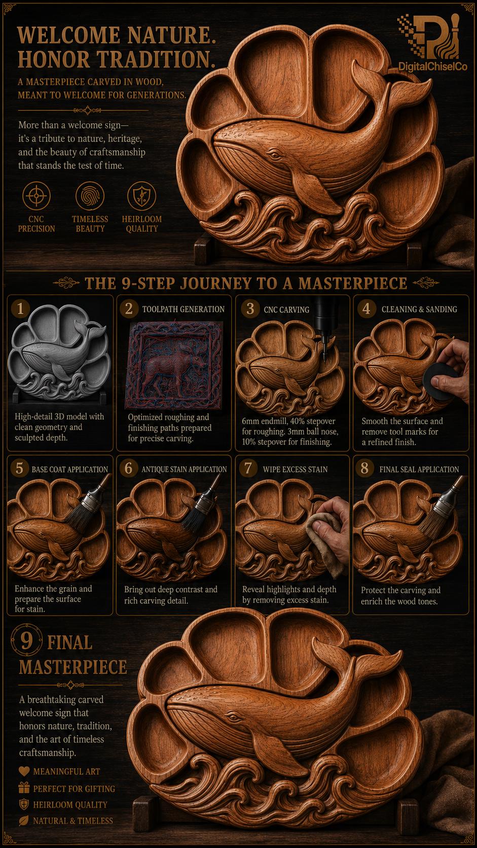 Humpback Whale Ocean Tray STL File for CNC Router view 2